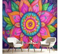Papier Peint Panoramique Mandala,200×150cm 3D Photo Murale Mural, Feuilles Fleurs Grandes Murales Poster Pour Salon Et Chambre,Décoration Murale,Papier Peint Intissé Moderne