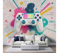 Papier Peint Panoramique Manette Jeu Blanc 400 x 280 cm Papier Peint Murale Photo, Graffiti Cool Tendance Murale Stickers Intissé pour Cuisine Chambre Salle Salon Décor Fond TV