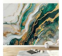Papier peint panoramique marbre abstrait art fluide, Papier peint intissé vert émeraude art esthétique moderne pour salon adulte chambre d'Enfants restaurant décoration murale 200L x 140H cm