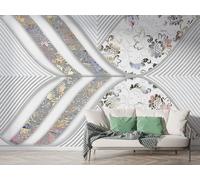 Papier Peint Panoramique Marbre Géométrique 3D - Motif Floral Moderne - Décoration Murale pour Salon & Chambre, Intissé Autocollant Papier Mural, 400x280 cm F-212