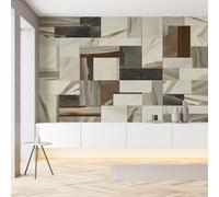 Papier Peint Panoramique Marbre Géométrique Grille Épissage Tapisserie Murale Papier Peint Rectangle Carré Luxe Moderne Wallpaper Intissé Décoration Murale pour Salon Chambre Bureau 350x256 cm