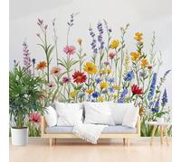 Papier Peint Panoramique Marguerites et Fleurs De Lavande Papier Peint Intissé Poster Mural xxl Aquarelle Plantes Fleurs Poster Geant Mural 3D pour Salon Chambre Décoration Murale 350x256cm(L x H)