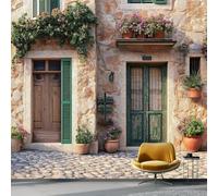 Papier Peint Panoramique Méditerranée Paysage De La Porte Fleurie D'Une Petite Ville 3D Moderne Papier Peint Intissé Pour Chambre Salon Bureau Personnalisé Mur Tv Décoration Murale 400 X 280 Cm