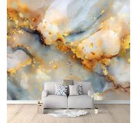 Papier Peint Panoramique Minimaliste Abstrait Marbre Texture Feuille D'Or Gris Graphite 400 x 280 cm - Tapisserie Murale Moderne en Non-tissé pour Salon, Chambre à Coucher ou Chambre d'enfant