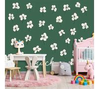 Papier Peint Panoramique Minimaliste Alphabet Floral, 350 x 256 cm 3D Tapisserie Photo Peinture Murale, Vert Olive Papier Peint Intissé Fresque pour Salon Chambre Toile Fond TV chambre d'enfant