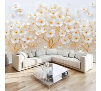 Papier Peint Panoramique Minimaliste Art Zen Floral Arbre 250 x 175 cm - Gris Poster Géant Mural Intissé Effet 3D Trompe l'œil - Décoration Murale pour Salon, Chambre d'Enfant & Salle à Manger