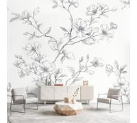 Papier Peint Panoramique Minimaliste Botanique Dessin Line Art Motif Floral Fleurs, Poster Mural Géant Intissé, Décoration Murale pour Chambre Coiffeuse Décoration Salon Chambre d'Enfants 300x210cm