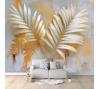 Papier Peint Panoramique Minimaliste Feuilles Palmier Branches Botanique Gris Graphite 200 x 140 cm - Tapisserie Murale Moderne en Non-tissé pour Salon, Chambre à Coucher ou Chambre d'enfant