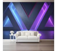 Papier Peint Panoramique Minimaliste Moderne Violet Triangle Bande Claire 3D Effet Tapisserie Murale Photo Géante Design Moderne Pour Salon Chambre À Coucher Couloir Décoration, 400 X 280 Cm