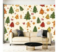 Papier Peint Panoramique Modèle d'arbre en pain d'épice de Noël Fresque Murale Intissée - Décoration Murale Pour Salon, Chambre, 350 x 256 cm Papier Peint Intissé Beige