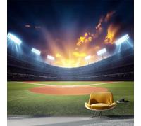 Papier Peint Panoramique Modèle De Terrain De Baseball 200 x 140 cm, Style Sportif Poster Photo Mural Papier Peint Moderne Décoration Murale Salon Chambre á Coucherr Bureau Enfant Chambre, Bleu Vert