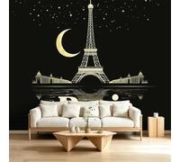 Papier Peint Panoramique Moderne 400 x 280 cm sur mesure taille Fresque Murale 3D, Décoration Murale Vue Nocturne De Paris Tour Eiffel Ciel Étoilé, Papier Peint Intissé pour Salon Chambre Décoration