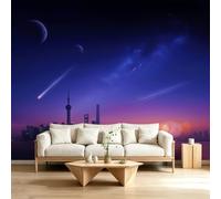 Papier Peint Panoramique Moderne 400 x 280 cm sur mesure taille Fresque Murale 3D, Décoration Murale Ciel Étoilé Horizon De La Ville Étoile Filante, Papier Peint Intissé pour Salon Chambre Décoration