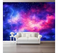 Papier peint panoramique moderne Ciel étoilé Romantique Profond Revêtement mural décoration pour chambre salon 200 x 140 cm Design unique et moderne Couleur froide violet-bleu
