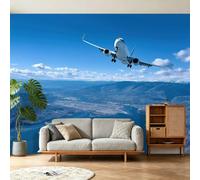 Papier Peint Panoramique Moderne Contemporain 3D Panoramique Papier Peint Avions Montagnes Bord De Mer Ville, Papier Mural Decoratif Pour Salon, Chambre, Décoration Murale 400 x 280 cm