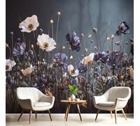 Papier Peint Panoramique Moderne Floral Poster Intissé Geant Mural 3D 450×315 cm Photo Mural Champs Fleurs Wallpaper pour Chambre Salon Personnalisé XXL Décoration Murale Gris Foncé