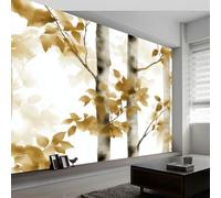 Papier Peint Panoramique Moderne Forêt Bouleaux Feuilles, Papier Peint Intissé Lavis à l'Encre pour Chambre Salon Salle à Manger Décoration Murale 350L x 256H cm - Fond D'éCran Photo Moderne Art Mural