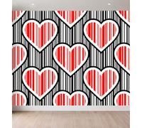 Papier Peint Panoramique Moderne Minimaliste, 200 x 140 cm Decor Murale | Cœurs Rayures Lignes Imperméable Papier Peint Intissé, Noir Rouge Légère Facile à installer Murale Pour Salon Chambre Cuisine