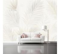 Papier peint panoramique moderne Relief de feuille blanche simple en trois Revêtement mural décoration pour chambre salon 300 x 210 cm Design unique et moderne Or blanc clair