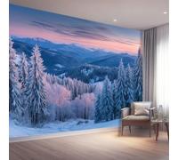 Papier Peint Panoramique Moderne Scène De Neige Décoration Murale 350x256cm | Géant 3D Papier Peint Intissé pour Salon Chambre Salle à Manger Chambre d'Enfant, Hiver Forêt Montagne Poster