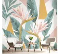 Papier peint Panoramique Moderne Tropical - Papier Peint Oiseau De Paradis Feuilles Imperméable, Décoration Murale Vert tissu non tissé, pour Chambre à Coucher Salon Cuisine - 400 x 280 cm