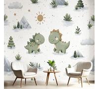 Papier Peint Panoramique Montagne De Dinosaures De Dessin Animé 250X175Cm (Lxh) - Revêtement Mural Décoration Pour Chambre Salon Cuisine - 3D Peinture Murale Interieur Animaux Mignons - Beige