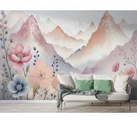 Papier Peint Panoramique Montagne Fleur Sauvage 3D - Motif Paysage Botanique - Décoration Murale pour Salon & Chambre, Intissé Autocollant Papier Mural, 400x280 cm F-157