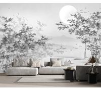 Papier Peint Panoramique Montagnes De Bambou Noir Et Blanc 350x250cm Papier Peint Intissé 3D Tapisserie Peinture Murale Chambre Salon -ZXCHEE-MZ05244