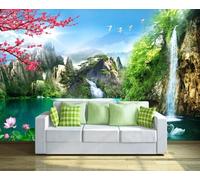 Papier Peint Panoramique Montagnes Et Cascades D'Eau Lacs 300x210cm Papier Peint 3D Intissé Tapisserie Poster Chambre Salon Decoration Murale -MIWEI Wallpaper-ZXY-41368