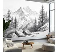 Papier Peint Panoramique Montagnes Forêts Rochers Peints, Poster Fresque Murale Noir et Blanc, Poster Mural pour Salon, Chambre d’Enfants ou Restaurant, 350 x 256 cm (L x H) Décoration Fresque