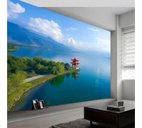 Papier Peint Panoramique Montagnes Lac Pagode Ancienne, Papier Peint Photographie Artistique Art EsthéTique Moderne pour Salon Adulte Chambre D'Enfants Restaurant Décoration Murale 400L x 280H cm
