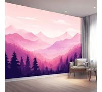 Papier Peint Panoramique Montagnes Roses Montagnes Forêts De Pins 250 X 175 Cm Moderne Papier Peint Intissé Toison Mur Xxl Tableaux Muraux Tapisserie Photo Décoration
