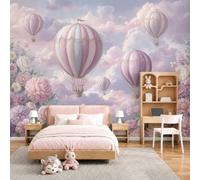 Papier Peint Panoramique Montgolfière Fleurie 400X280Cm,Peinture À L'Huile Vintage Poster Geant Mural 3D,Tapisserie Photo Peinture Murale,Papier Peint Intissé Fresque Pour Salon Chambre Toile Fond Tv
