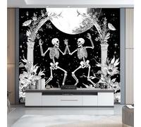 Papier Peint Panoramique Motif Crâne Et Lune, 300 x 210 cm Style Gothique Fantastique Papier Peint Intissé Personnalisé Photo Murale pour Salon Chambre d'enfants Décoration Murale, Noir Blanc