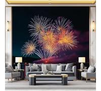 Papier Peint Panoramique Motif De Feux D'Artifice Et De Lac, 200 x 140 cm Style Moderne Papier Peint Intissé Personnalisé Photo Murale pour Salon Chambre d'enfants Décoration Murale, Couleur Orange