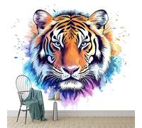 Papier Peint Panoramique Motif de tête de tigre animal, 200 x 140 cm, Poster Geant Papier Peint Panoramique, pour Salon Chambre Chambre restaurant Décoration Jaune Murale
