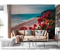 Papier Peint Panoramique Motif floral Ocean Beach, 350 x 250 cm Poster Geant Mural 3D, Tapisserie Photo Peinture Murale, Papier Peint Fresque pour Salon Chambre Toile Fond