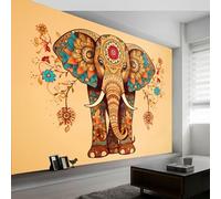 Papier Peint Panoramique Motif Inde Mandala Éléphant - 300 x 210 cm Décoration Geant Papier Peint Intissé, Dessin Animé thème Poster Murales pour Salon Chambre restaurant Chambre d’enfants Décoration