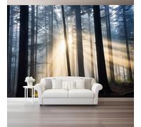 Papier Peint Panoramique Motif Jungle, 400 x 280 cm Style Naturel Ensoleillé Papier Peint Intissé Personnalisé Photo Murale pour Salon Chambre d'enfants Décoration Murale, Gris