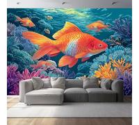 Papier Peint Panoramique Motif Poisson Et Corail 400 x 280 cm Décoration murale moderne, Style Sous-Marin décorative pour chambre salon - Papier Peint Intissé pour Enfant Chambre, Coloré