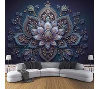 Papier Peint Panoramique Motifs Cachemire Fleurs - Papier Peint intissé Datura Pétales Pour Salon Chambre, Bleu Poster Photo Muraux, Pour Chambre D'Enfant Décoration Murale 400 x 280 cm