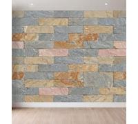Papier Peint Panoramique Mur En Ardoise Briques En Pierre, 200 x 140 cm | Poster Intissé Mural Moderne Champêtre pour Salon Chambre d'enfants Restaurant Décor, Orange Gris Amovible imperméable Murale