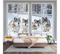 Papier Peint Panoramique Murale Animal Loup Des Neiges 200x140 cm Papier Peint Intissé Forêt d'hiver Taille Personnalisée Grandes Poster Mural Photo Muraux pour Salon, Bureau, Décor Fond TV