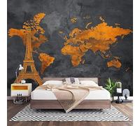Papier Peint Panoramique Murale Carte Du Monde Artistique 200x140 cm Papier Peint Intissé Or Cendré Taille Personnalisée Grandes Poster Mural Photo Muraux pour Salon, Bureau, Décor Fond TV