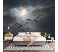 Papier Peint Panoramique Murale Chauves-Souris Du Ciel Nocturne 300x210 cm Papier Peint Intissé Gris-Noir Taille Personnalisée Grandes Poster Mural Photo Muraux pour Salon, Bureau, Décor Fond TV