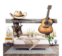 Papier Peint Panoramique Murale éLéMents de Cow-Boy DessinéS à La Main 300x210 cm Papier Peint Intissé Blanc Taille Personnalisée Grandes Poster Mural Photo Muraux pour Salon, Bureau, Décor Fond TV