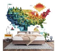 Papier Peint Panoramique Murale Illustration CréAtive D'Une Carte AméRicaine 300x210 cm Papier Peint Intissé Coloré Taille Personnalisée Grandes Poster Mural Photo Muraux pour Salon, Bureau