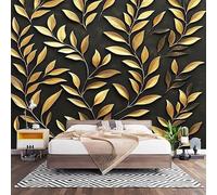 Papier Peint Panoramique Murale Imprimé Feuille D'Olivier Doré 250x175 cm Papier Peint Intissé Noir Taille Personnalisée Grandes Poster Mural Photo Muraux pour Salon, Bureau, Décor Fond TV