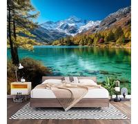 Papier Peint Panoramique Murale Lacs Alpins Et Sommets EnneigéS 400x280 cm Papier Peint Intissé Paysage Naturel Taille Personnalisée Grandes Poster Mural Photo Muraux pour Salon, Bureau, Décor Fond TV