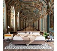 Papier Peint Panoramique Murale Le Luxe Les Couloirs Du Palais 350x256 cm Papier Peint Intissé Or Taille Personnalisée Grandes Poster Mural Photo Muraux pour Salon, Bureau, Décor Fond TV